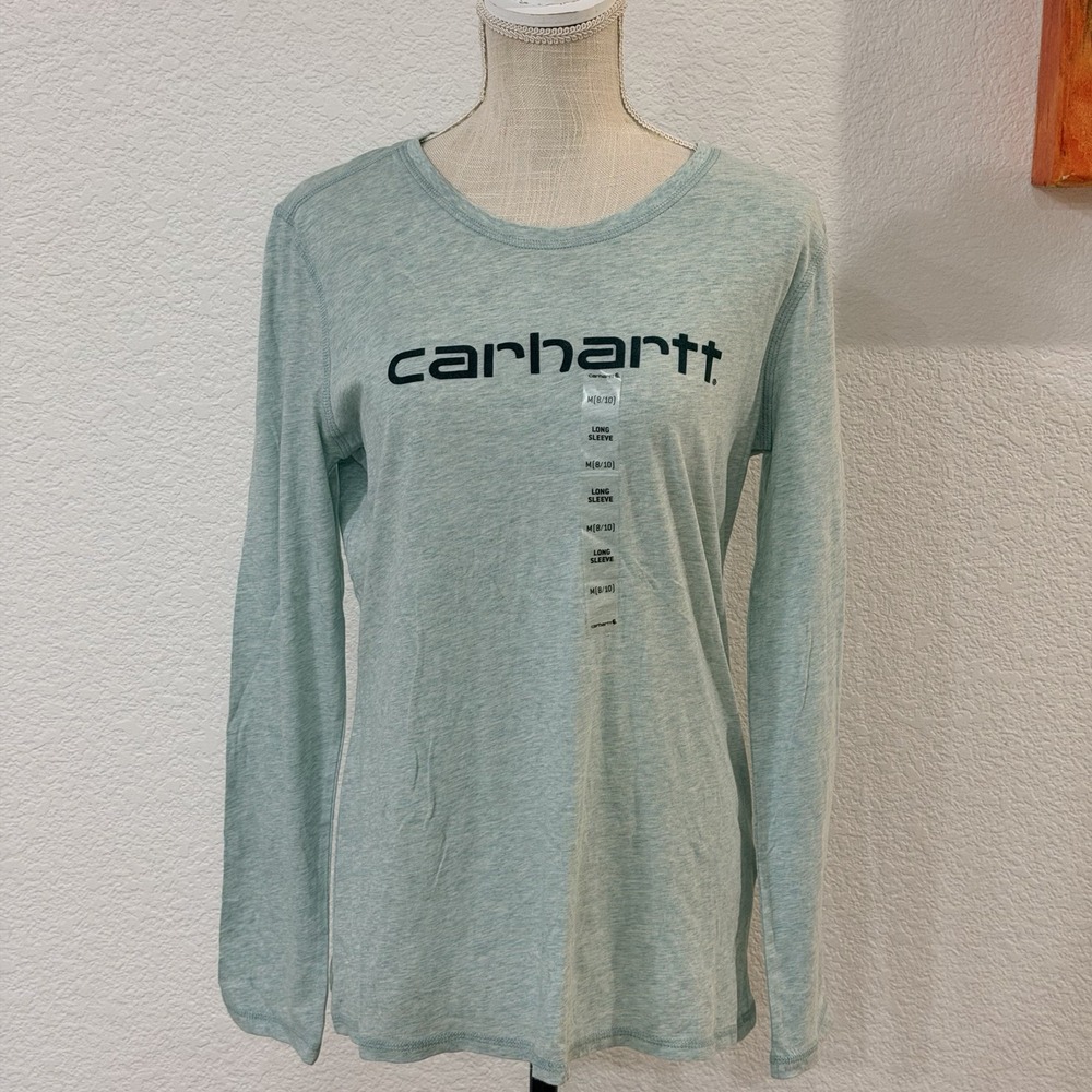 Carhartt Women's Long Sleeve Logo T-Shirt Teal Irregular NWT Size M 8-10